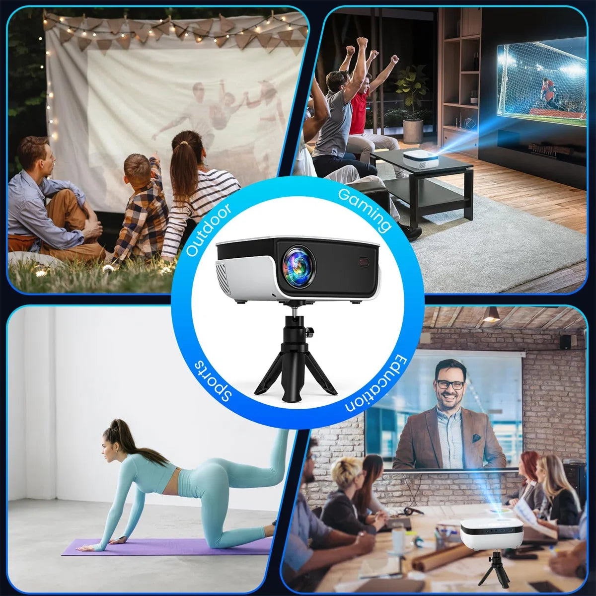 (3 Pack)  1080P Mini Projector,Keystone Correction,Up to Support 240'' Screen,With Stand