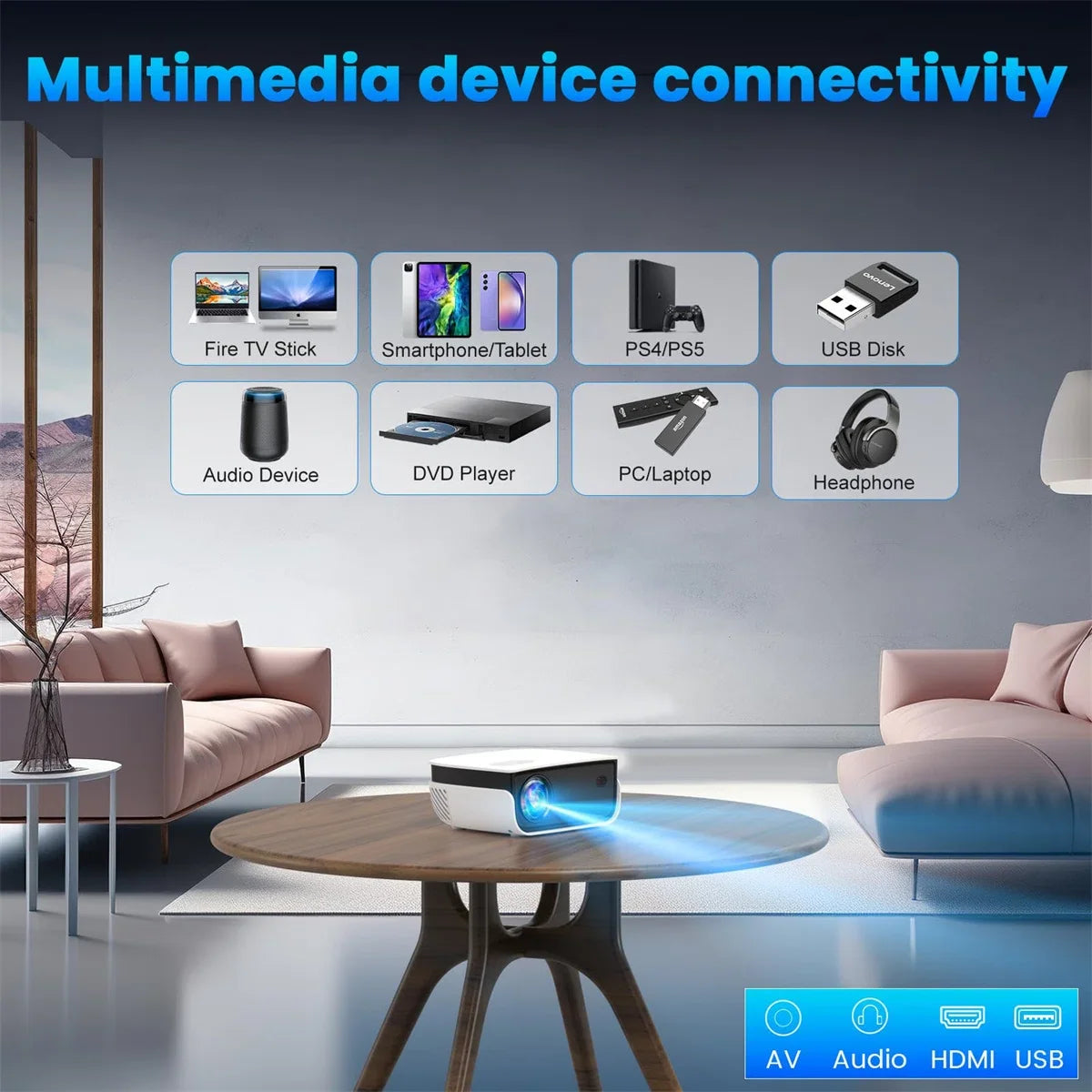 (3 Pack)  1080P Mini Projector,Keystone Correction,Up to Support 240'' Screen,With Stand