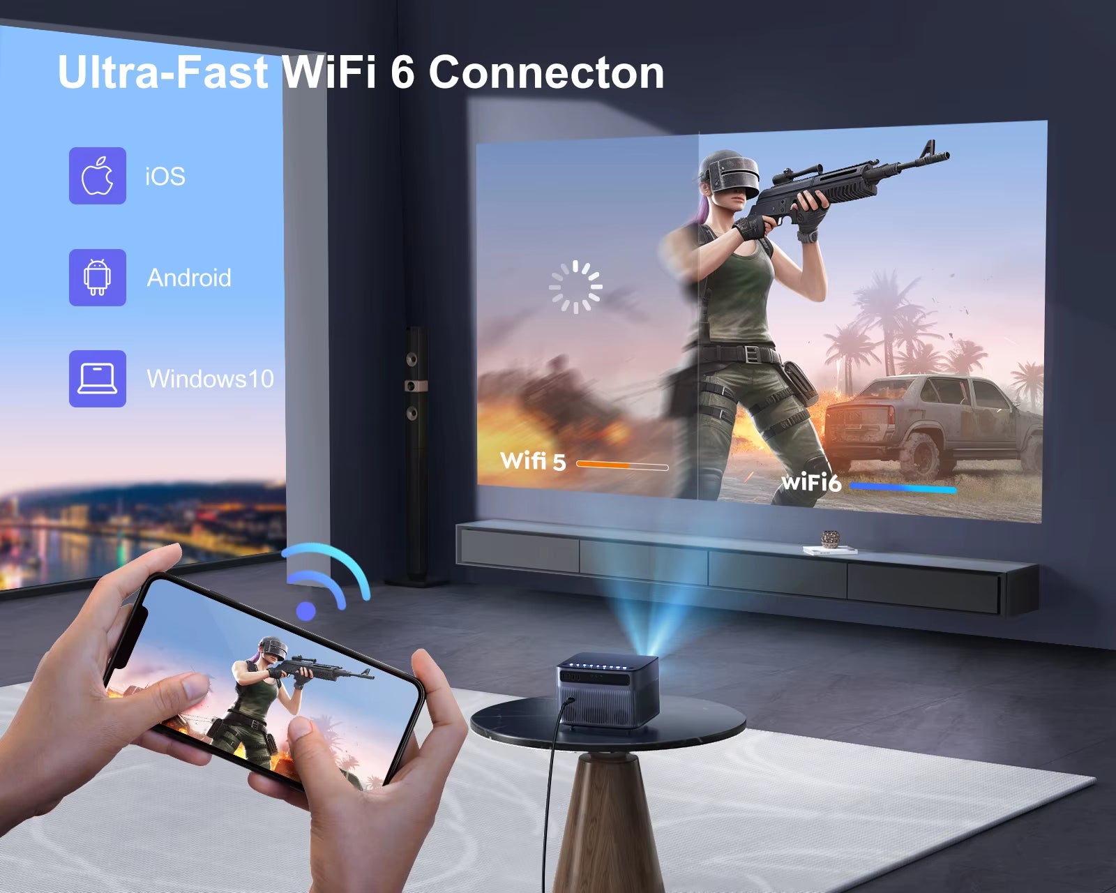 Projector 550 ANSI 21000L with Wifi 6 and Bluetooth, Native 1080P& 4K Supported &Auto Screen Home Theater Movie Projector